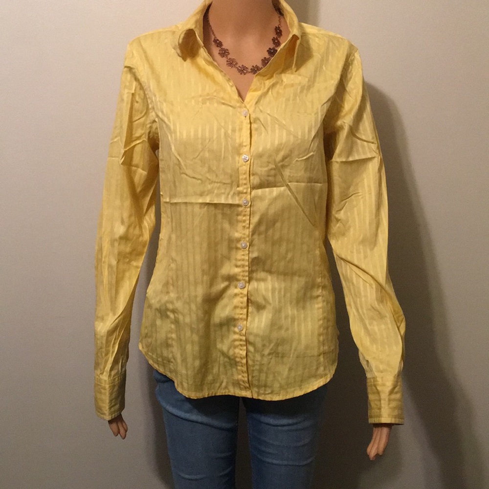 Valerie Stevens Button Up Yellow Blouse Sz Lg